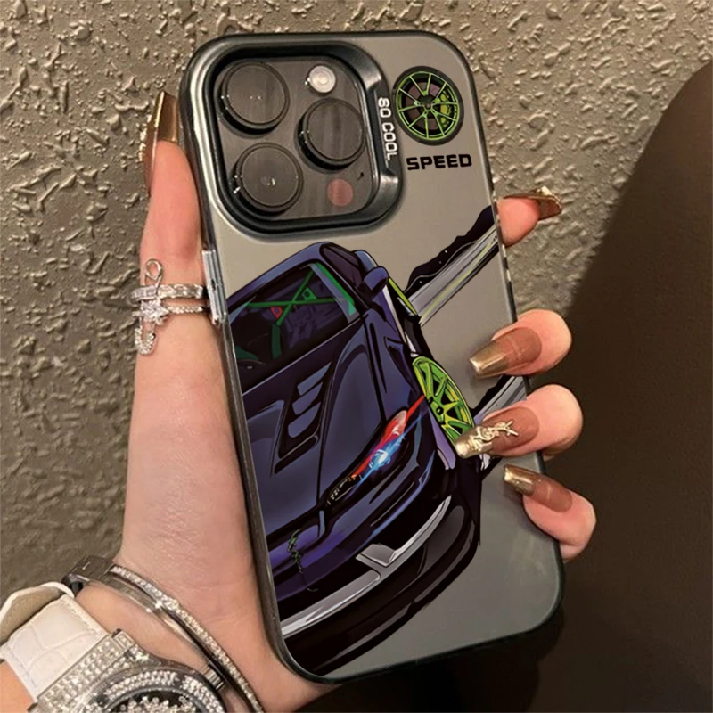 Funda de teléfono IMD electrochapada con estampado de coche a la moda para Redmi 12 13C para Xiaomi Redmi Note 13 12 11 10 Pro Plus 12S 11S cubierta dura