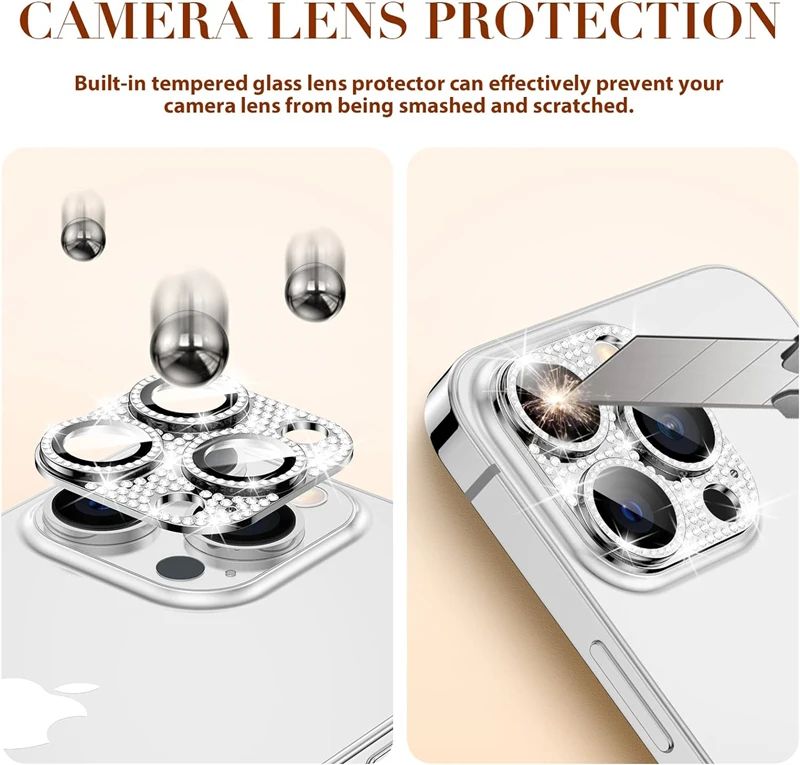 Protector de lente de cámara con purpurina de diamante y diamantes de imitación 3D para IPhone 13, 14, 15 Pro Max Plus 12 Mini 14Pro 15Pro, accesorios de lente de cristal - imagen 3