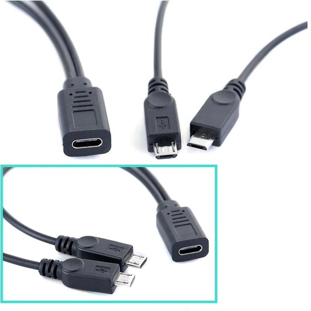 USB-C Y Cable USB Tipo-C Hembra a Doble Micro USB Macho Usbc 2.0 Divisor 1 Hembra a 2 Macho Extensión de Datos C - imagen 2
