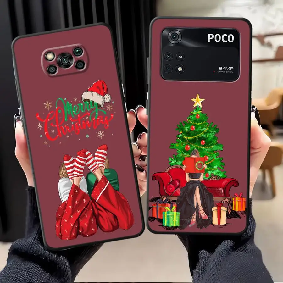 Funda de Feliz Navidad para Xiaomi Poco C50 M5 M3 M4 M7 Pro C61 X3 X4 X5 X7 Pro C75 C71 F1 F3 C40 funda de teléfono suave negra