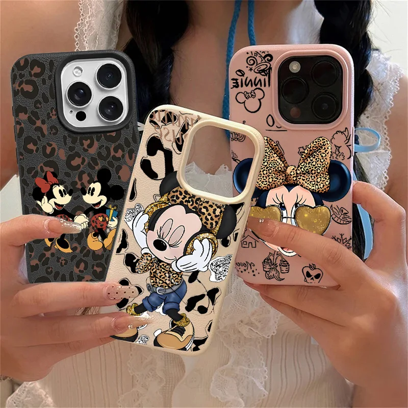 Funda Minnie de Disney con estampado de leopardo a la moda para Motorola Moto Edge 50 Neo Pro 50 60 Fusion Stylus G84 G05 G15 G34 G75 G85 G54 G35