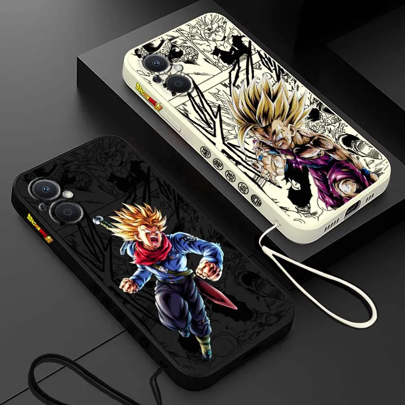 D-Dragon Ball Trunks Saiyan para OPPO Reno 8 7 A96 A78 A74 A72 A58 A53 A40 Lite 5G cubierta de la caja del teléfono de cuerda izquierda líquida
