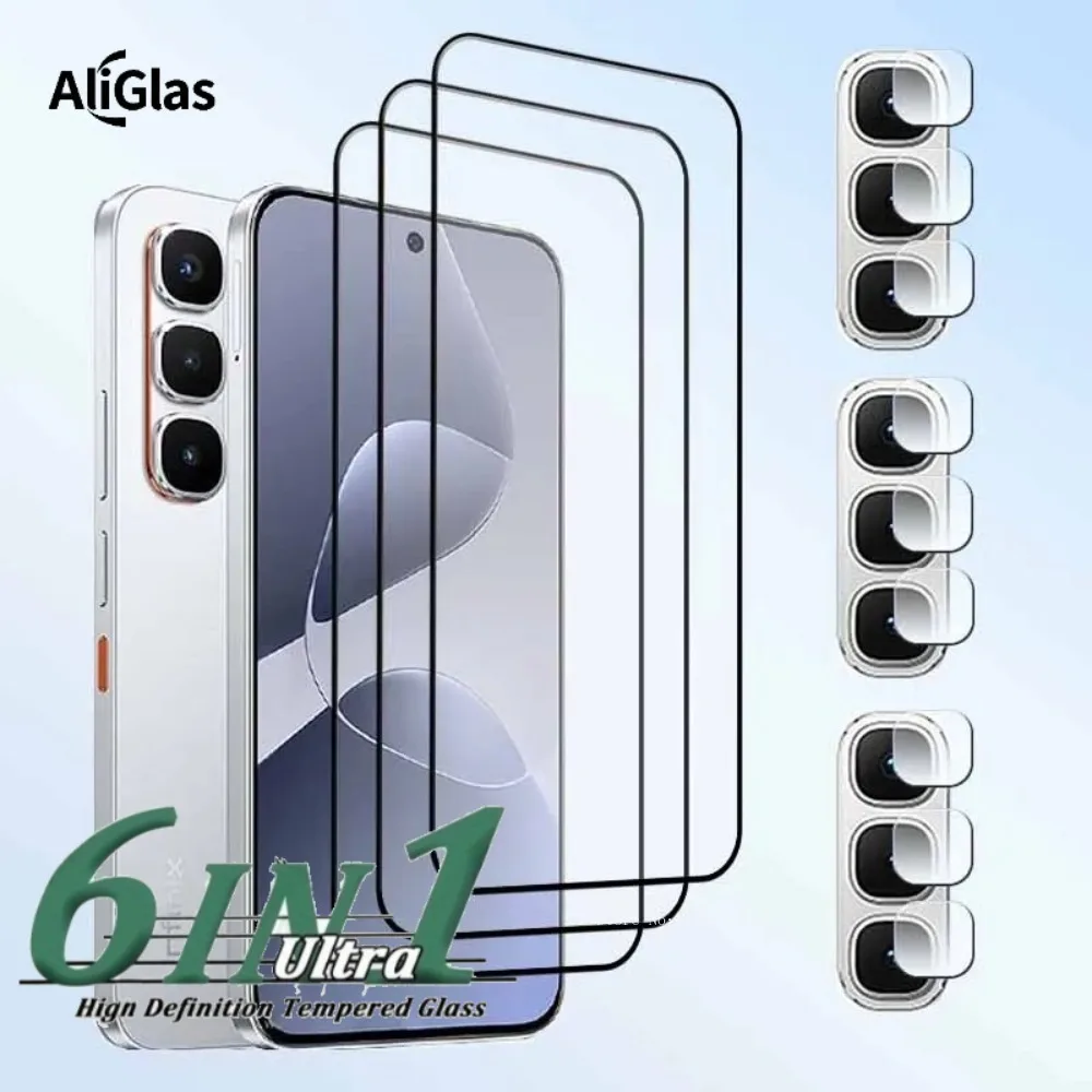 Película de vidrio templado 6 en 1 para Infinix hot 60 Pro 60i 4G protector de vidrio templado con 3 uds película de vidrio templado + 3 uds película de cámara