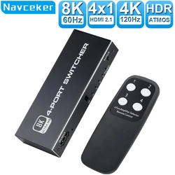 Conmutador HDMI 2.1 8K 60Hz 4K 120Hz – 4 Entradas con Mando Remote