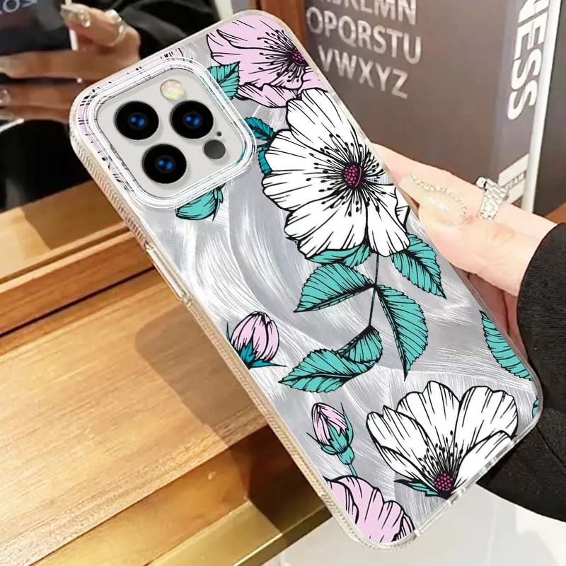 Arte Rosa flores para Apple iPhone 16 16E 15 14 13 12 11 8 XS X Pro Max textura de plumas funda de teléfono - imagen 5