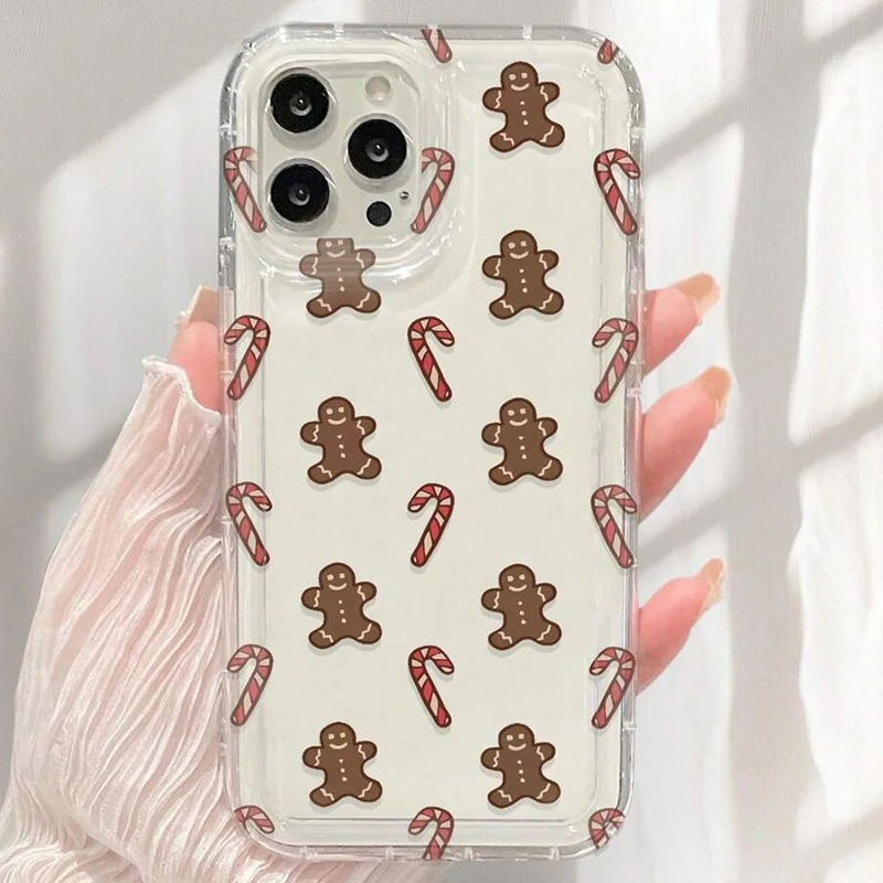Funda transparente con estampado de pan de jengibre y palitos de caramelo de Navidad para Samsung A55 A35 A54 A56 A15 fundas S25 Ultra S24 S23 S22 FE A16 A36 - imagen 3