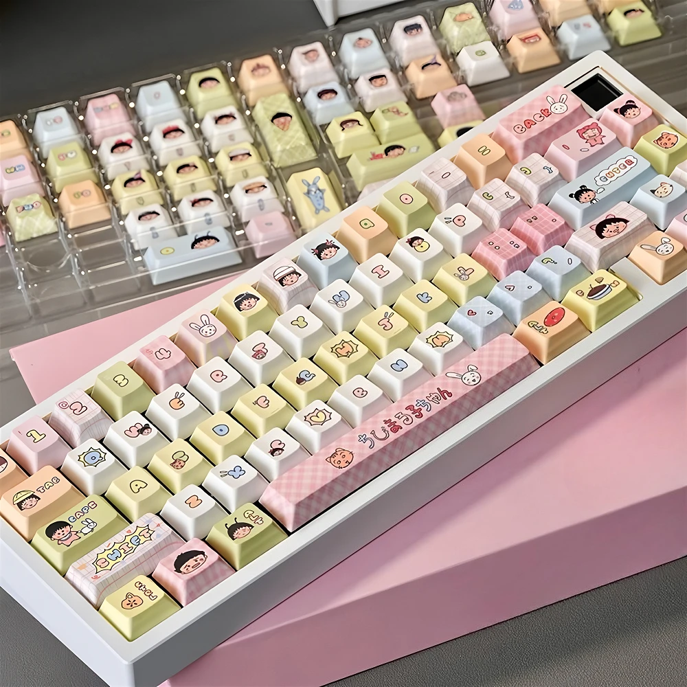 Little Maruko lindo Keycap PBT 130 teclas Cherry MOA Anime tema de dibujos animados adecuado para teclado mecánico Mx Gateron Kailh Switch - imagen 4