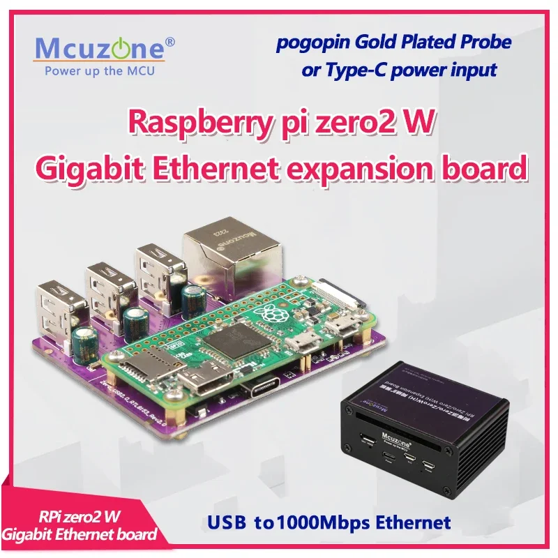 RPi0 3U1GE, Raspberry pi zero2 W Gigabit Ethernet placa de expansión, USB a Ethernet, USB HUB, RJ45, typec, estuche - imagen 2