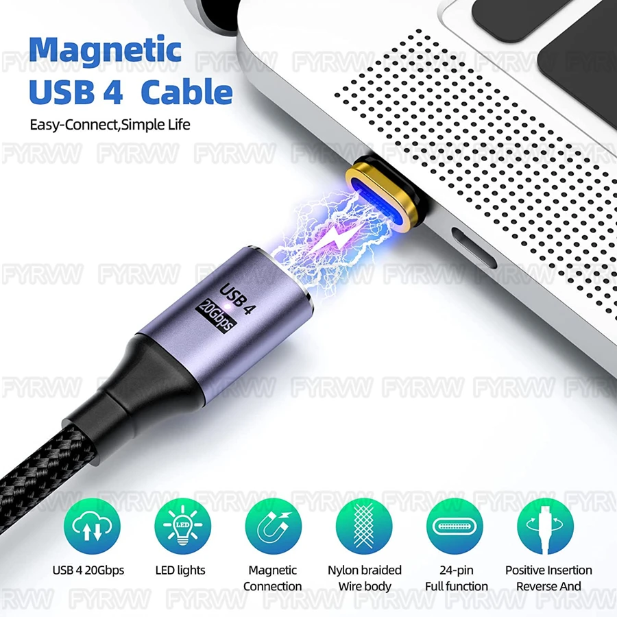 Cable magnético USB4 USB C, adaptador de codo de 100W, 20Gbps, 8K, 4K, PD, carga rápida para Thunderbolt4, MacBook Pro, Steam Deck Switch - imagen 2