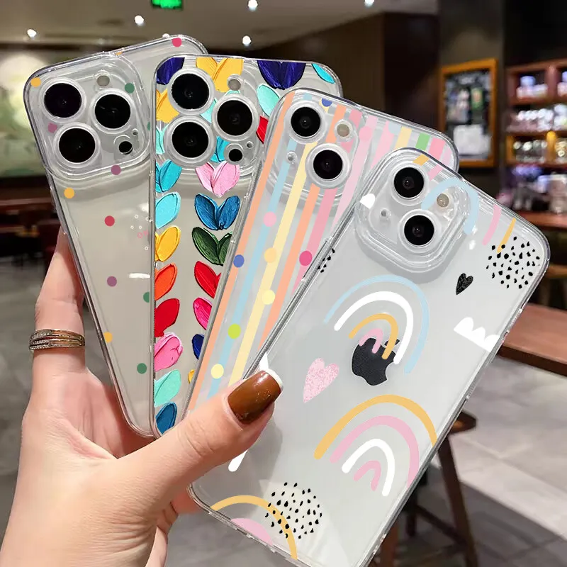 Funda para Xiaomi Redmi Note 13 14 Pro 5G 12 14 4G 10 11 12 13 14 Pro Plus 5G 11S 12S cubierta transparente colorida punto de onda corazón de amor