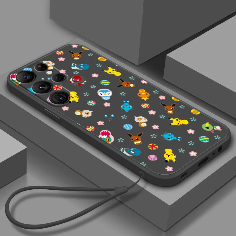 Cuerda líquida de Pikachu de dibujos animados de Pokémon para Samsung Galaxy S24, S23, S22, S21, S20 FE, S10 Ultra Plus Lite 5G, funda para teléfono - imagen 5