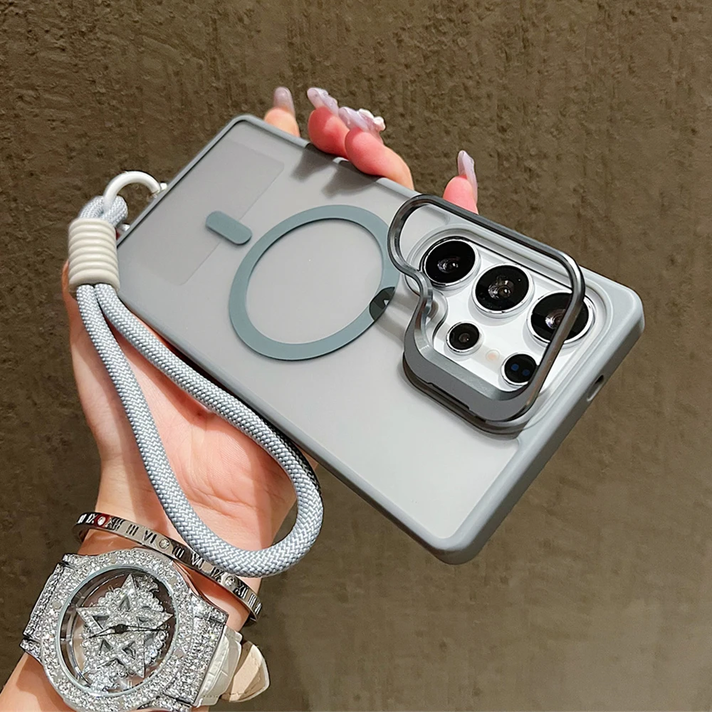 Funda de teléfono con soporte de lente magnética mate, funda de carga inalámbrica para Samsung S24 S25 Plus S23 Ultra FE A56 A36 A16 - imagen 3