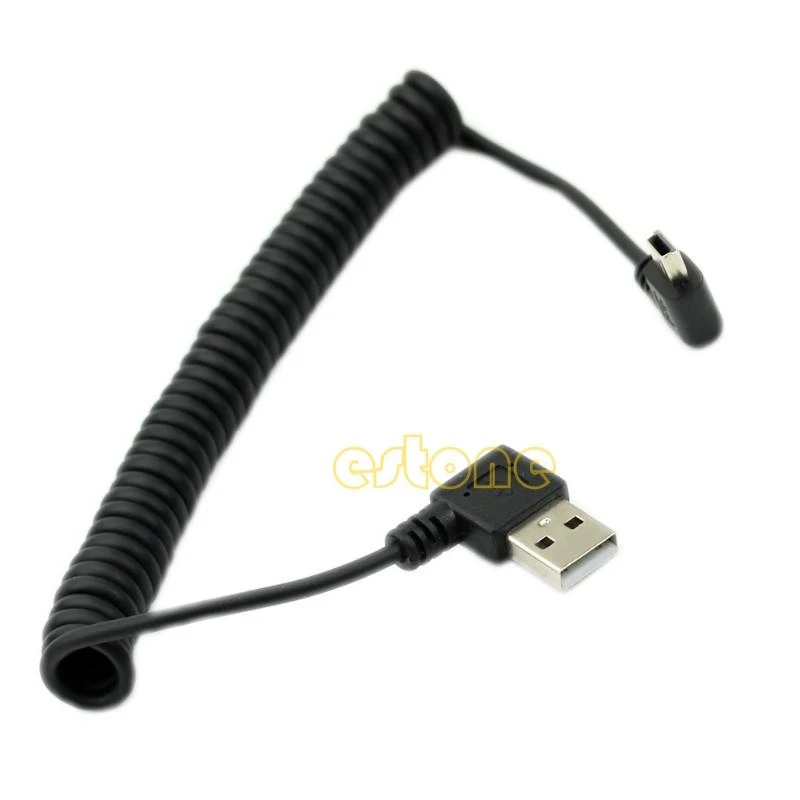 Spring Retractable MINI USB 2.0 Cable 90 Degree Right Angled USB 2.0 5 Pin Data Charging Data Sync Charger Cable 30cm