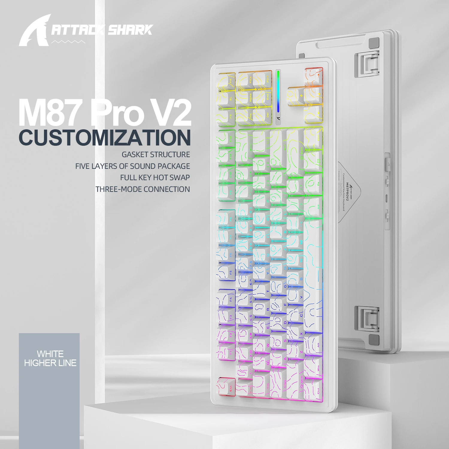 Teclado mecánico Attack Shark M87 Pro V2, Bluetooth, inalámbrico, triodo, retroiluminación RGB, junta, teclado para juegos, regalo