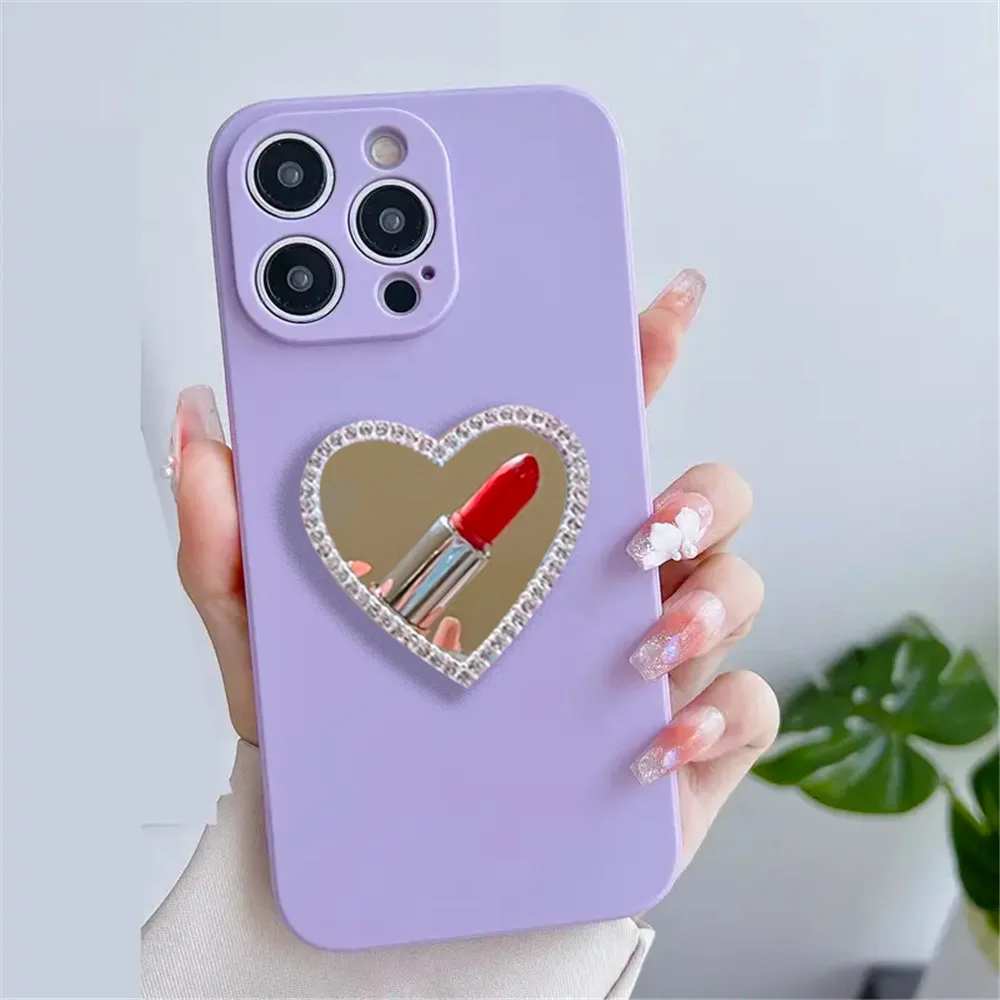 Funda de teléfono con espejo de corazón de amor de cristal ostentoso para Samsung S25 Edge S24 S23 S22 S21 Ultra Plus S20 FE Note 20 funda de silicona mate - imagen 5