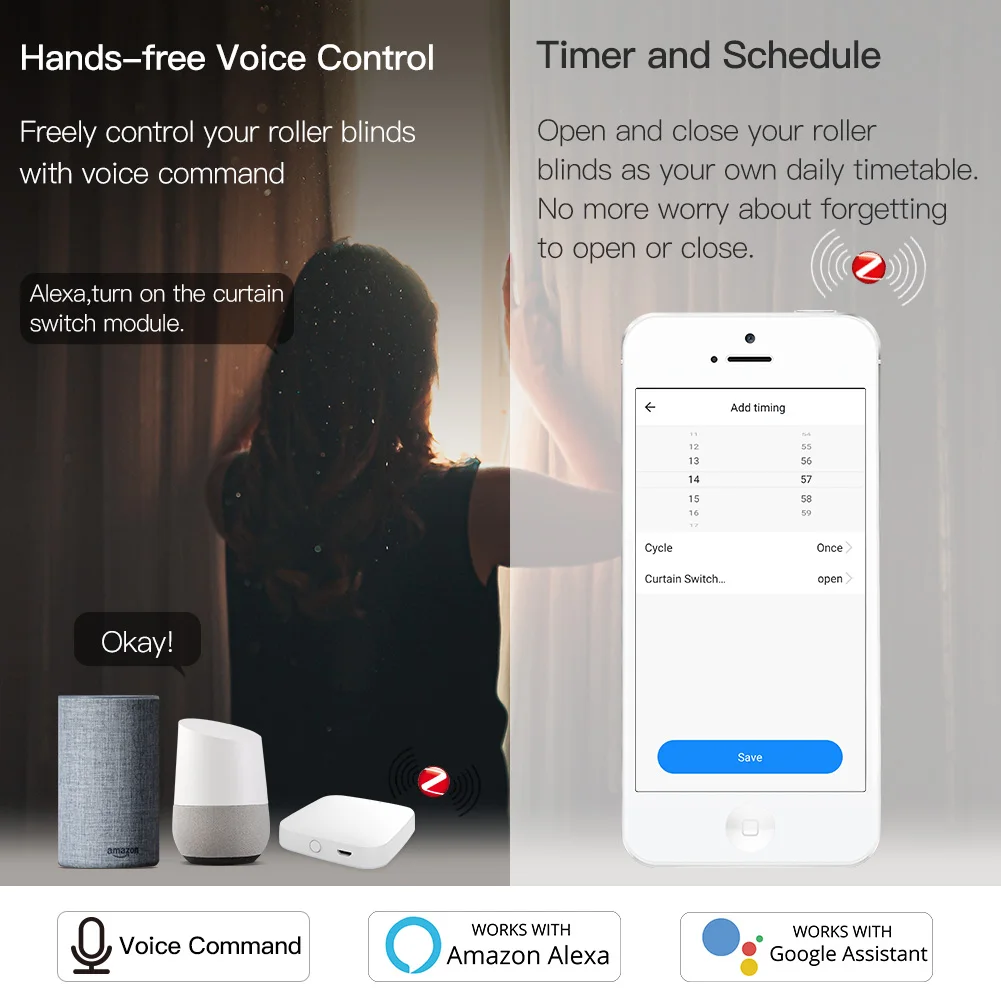 MOES-Módulo de interruptor de cortina inteligente ZigBee RF433 para persiana enrollable motorizada, Motor 2mqtt, aplicación Smart Life, Alexa y Google Home - imagen 5