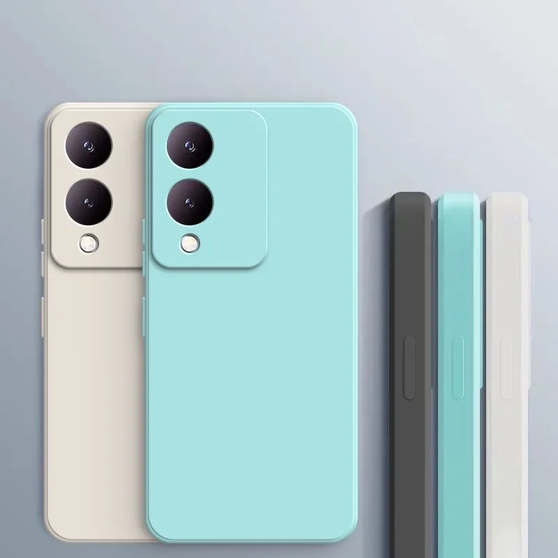 Caja de teléfono de silicona líquida mate ultrafina de color sólido para Vivo Y17S cubierta suave de silicona TPU - imagen 5
