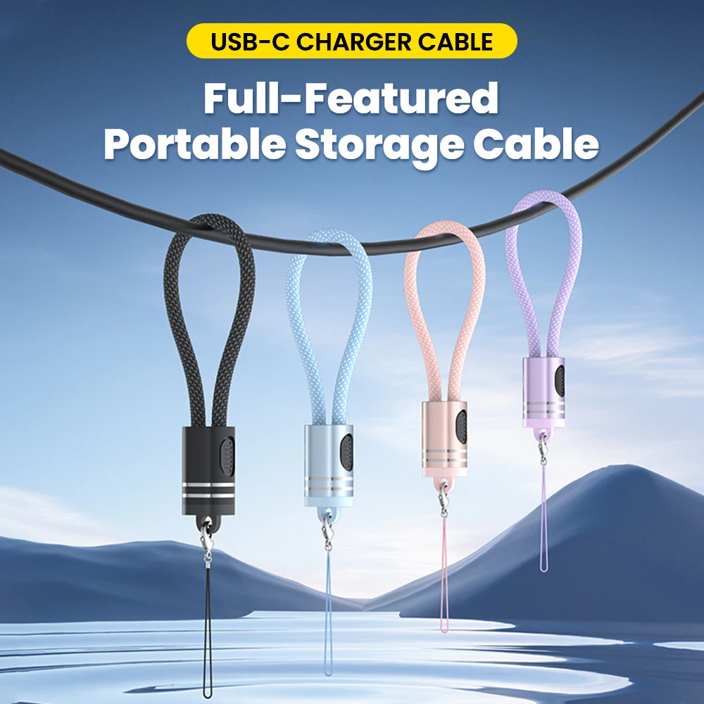 Cable USB tipo C corto de 18CM, Cable 2 en 1 con cordón para banco de energía, Cable cargador de USB-C de almacenamiento portátil PD60W para iphone 15 16 Samsung