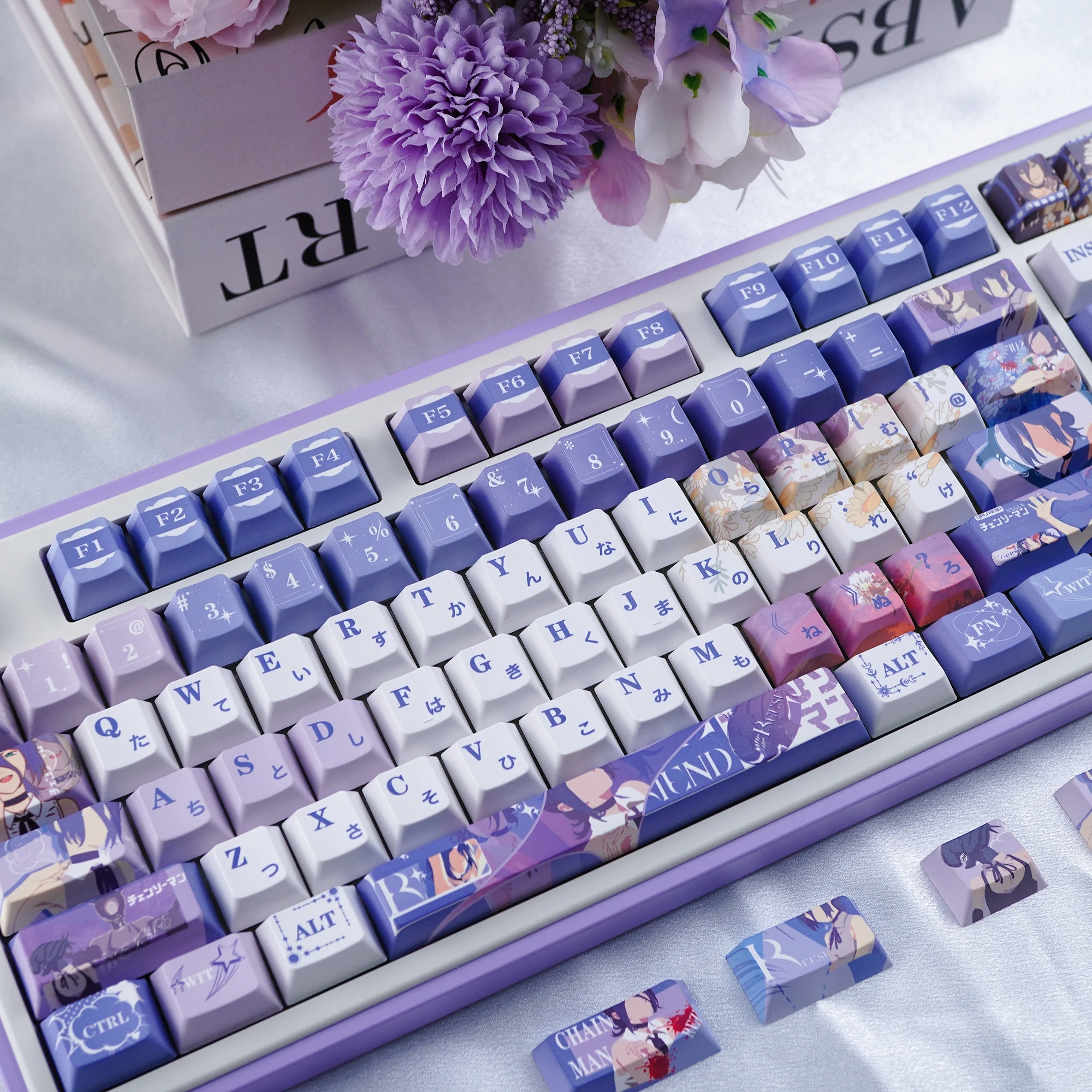 Reze Keycaps Cherry MOA perfil motosierra hombre tema Anime personaje Keycap PBT sublimación púrpura personalizado tapas de teclado mecánico