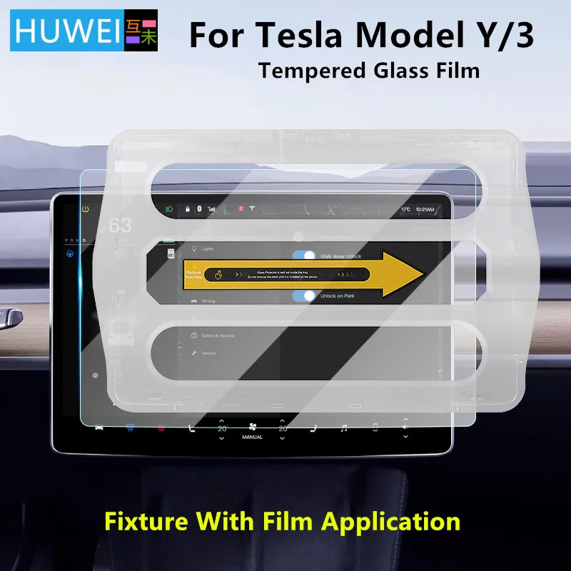 HUWEI-Protector de pantalla de vidrio templado 9H para Tesla Model 3 Y 2023 2022 2021, película de navegación de Control central, accesorio de modificación de coche - imagen 2