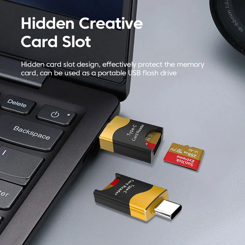Lector de tarjetas OTG tipo C a TF, adaptador de lectura de tarjetas de memoria TF de 2TB, lector de tarjetas mínimo de aleación de aluminio tipo C Plug Play para iPad Macbook - imagen 2