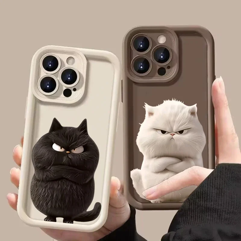 Cute Black Cat Soft TPU Phone Case For iPhone 16 15 14 Pro Max 13 12 11 Pro Max 7 8 Plus XR X XS 16E Shockproof Silicone Cover