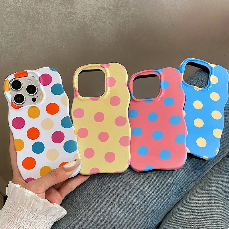 Funda de teléfono con lunares brillantes para iPhone 17 Air 16 15 14 13 Pro Max, funda trasera protectora con bordes ondulados a prueba de golpes