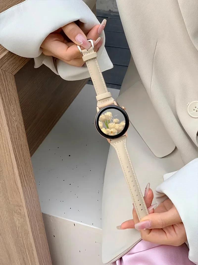 Correa de cuero delgada para Samsung Galaxy watch 7/FE/6/5/5 pro/4 Classic 20mm 22mm pulsera deportiva Amazfit GTS 4/2/Mini GTR 3/4 - imagen 4