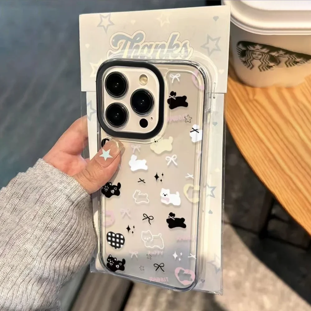 Funda de teléfono Corea Ins Cute Puppy Stars para iPhone 16e 15 14 13 12 11 Mini Pro Max X XR XSMax 7 8 Plus, parte trasera de TPU suave transparente - imagen 4