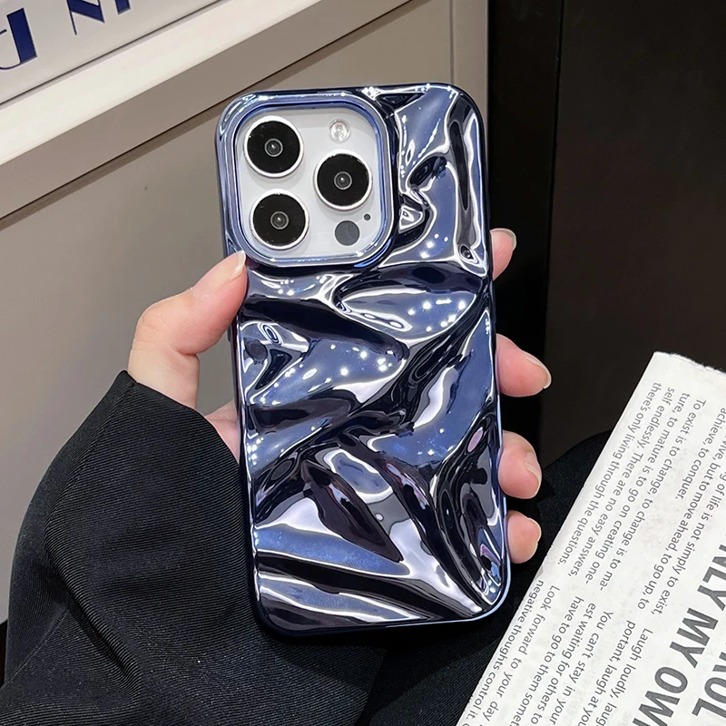 Funda de teléfono chapada en azul brillante con ondas de agua para iPhone 17 Air 16 15 14 13 12 11 Pro Max 16 Plus, funda trasera suave a prueba de golpes - imagen 4