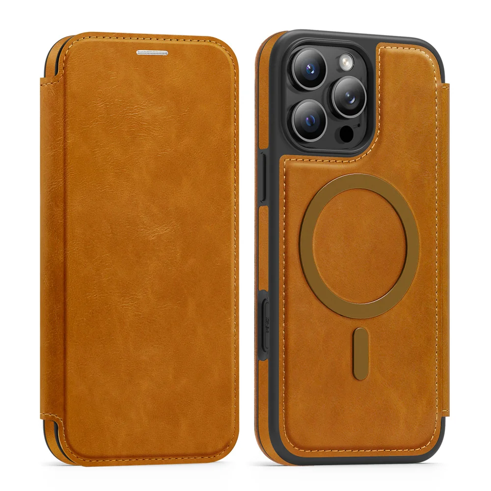 Funda de teléfono con imán de cuero con tapa magnética de lujo para iPhone 16E 15 16 17 Pro Max 14 13 12 11 funda con soporte para tarjetas con ranura - imagen 2