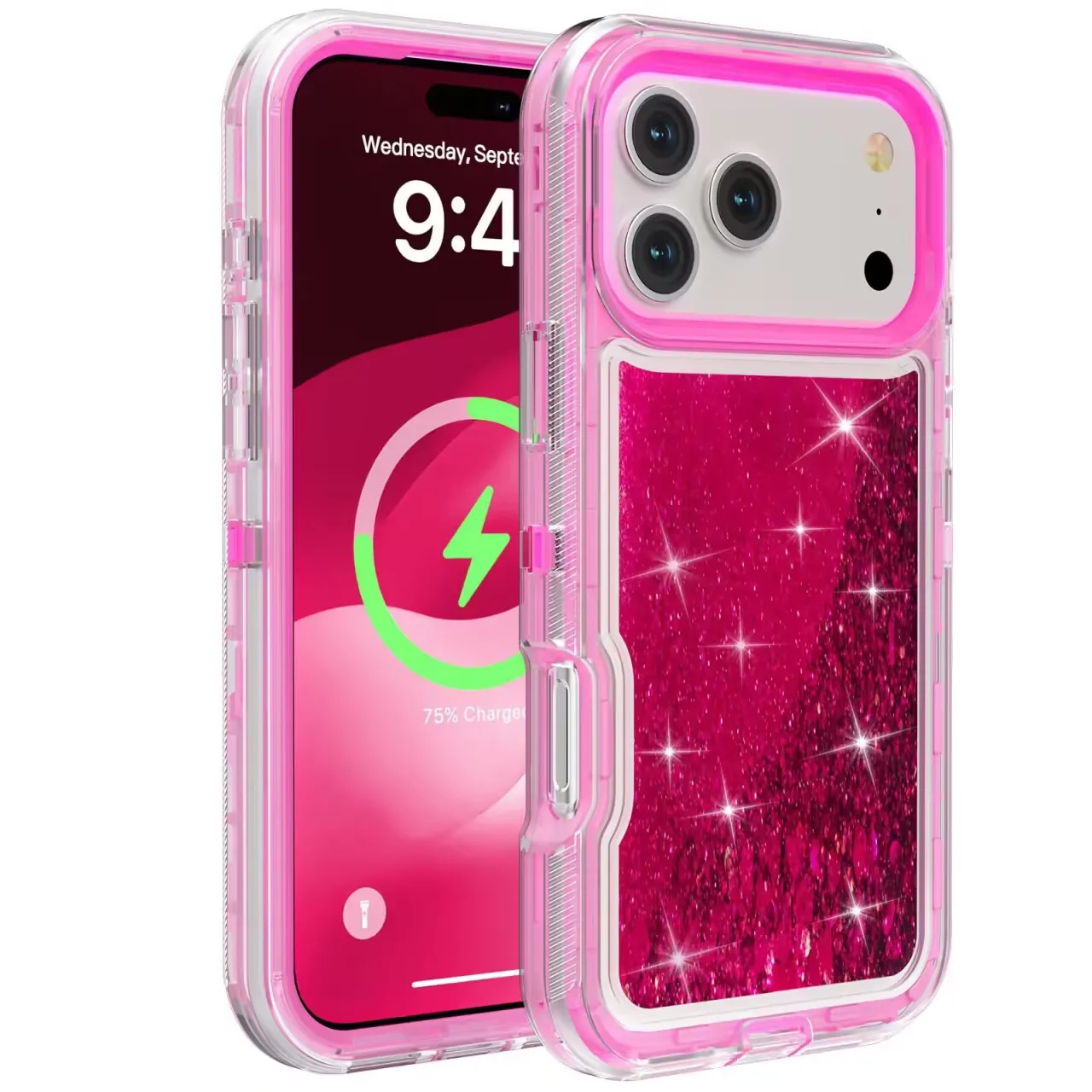 Funda de teléfono híbrida 3 en 1 con purpurina 3D dinámica a prueba de golpes para iPhone 16 15 14 13 12 MINI 11 17 Pro Max Air 16 15 14 Plus Cove