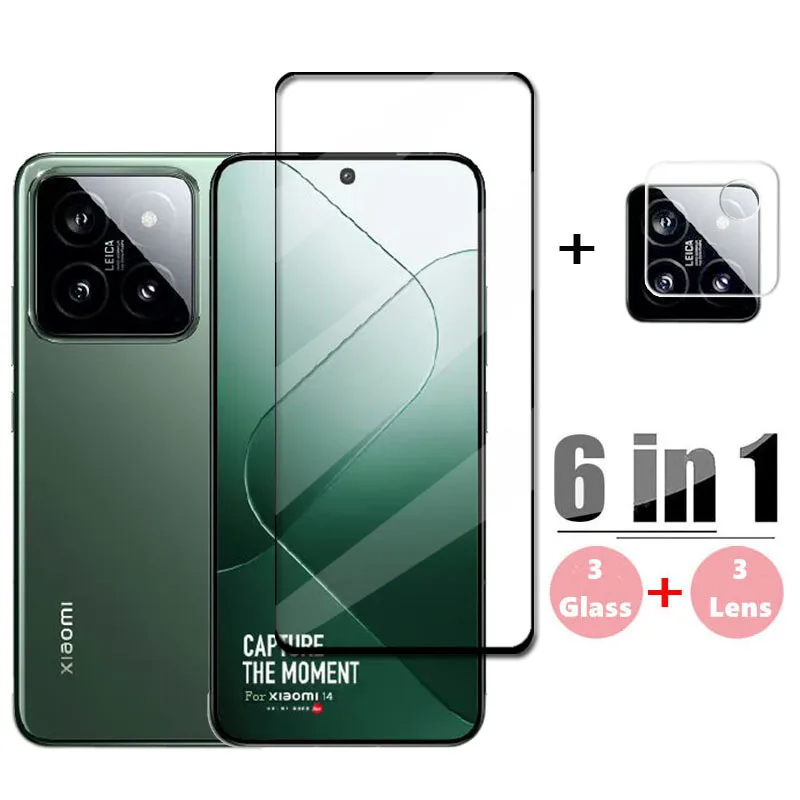 Cubierta de cristal 6 en 1 para Xiaomi 14, vidrio templado para Xiaomi 14 13, Protector de pantalla HD, película protectora para lente de teléfono Xiaomi 14