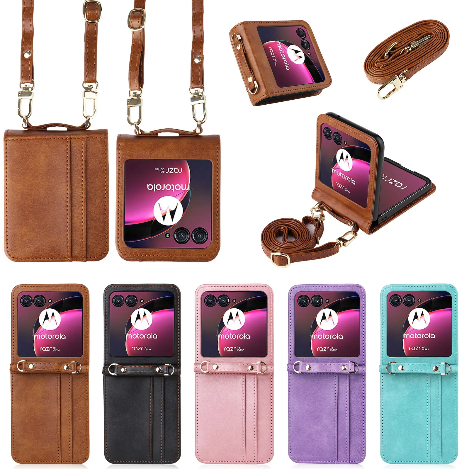 Funda de cuero para teléfono Motorola Razr 60 50 Ultra Moto Razr 40 Razr + 2025 2024 2023 funda tipo billetera con cordón tarjetero Coque