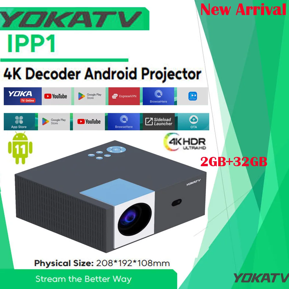 [Genuino] el más nuevo decodificador YOKATV IPP1 4K proyector Android11 certificación de Google WiFi BT5.0 el mejor proyector de cine en casa portátil