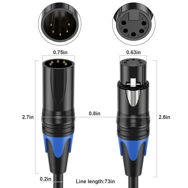 Amplificador de Audio XLR de 5 pines y 5 núcleos macho a hembra, consola mezcladora, Cable de conexión de foco de iluminación de escenario DMX 0,5 M 1,8 M 3M 5M 10M - imagen 5