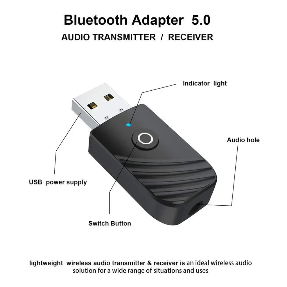 Transmisor receptor de Audio USB Bluetooth 5,0 3 en 1, aplicable al ordenador, adaptador de TV, salida Dual para altavoces y auriculares - imagen 2