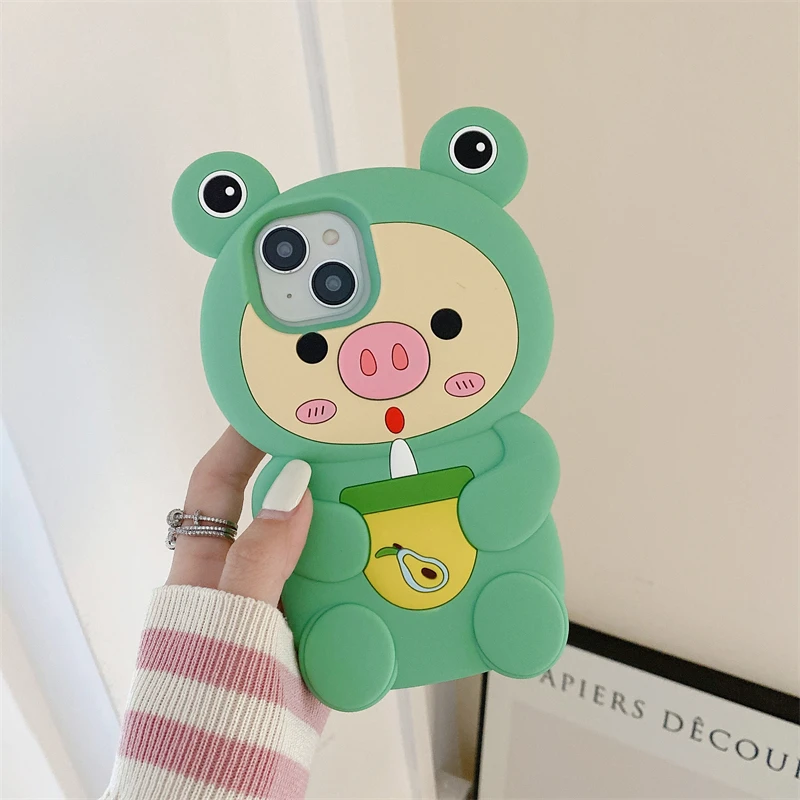 Funda de silicona suave con dibujos de animales para IPhone, carcasa protectora con diseño de cerdo bonito para modelos 13, 12, 14, 15 Pro Max, 11, 14Pro, 13Pro y 15 Pro