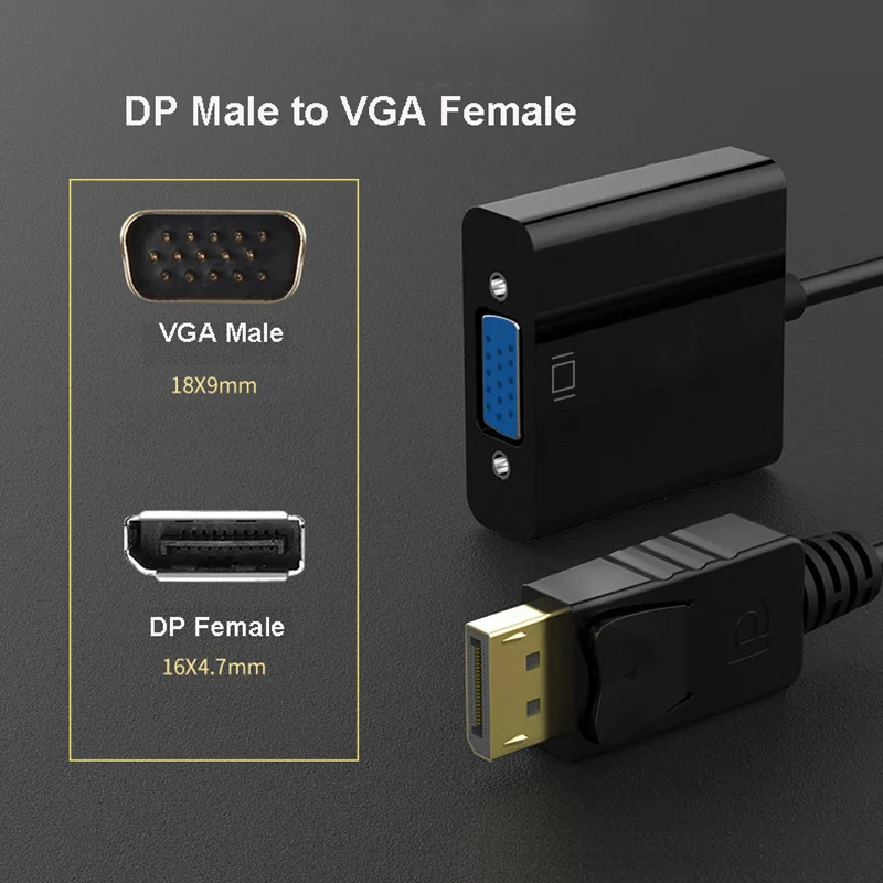 Cable de Video DP a VGA HD 1080P, Cable de transferencia de gráficos de computadora DP macho a VGA hembra, Cable adaptador convertidor - imagen 4