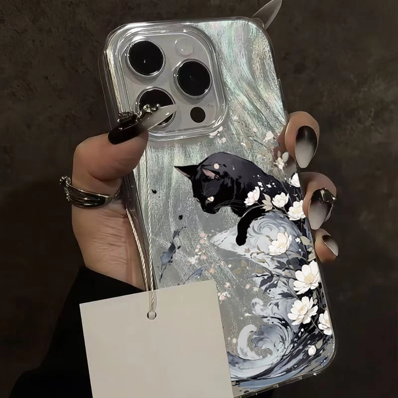 Serie de primavera flor de pera negro lindo gato funda de teléfono para Xiaomi Redmi 13 12 14C 13C Redmi Note 14 13 12 Pro Plus 12S 11 10 cubierta