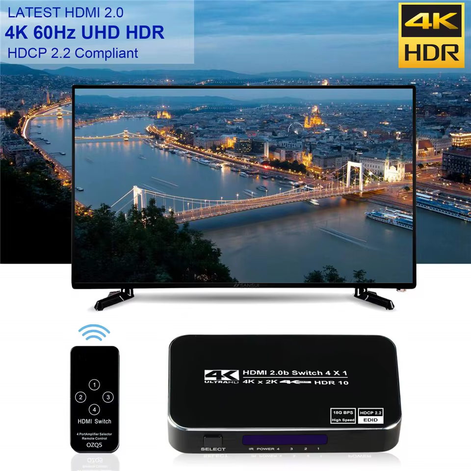 Conmutador HDMI 4K 4 Entradas 1 Salida Selector TV Consolas