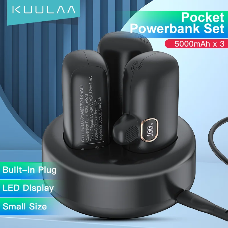 KUULAA-Mini banco de energía de 5000mAh, cargador portátil de carga rápida QC PD para iPhone 15 14, batería externa para Samsung, 3 uds. - imagen 2
