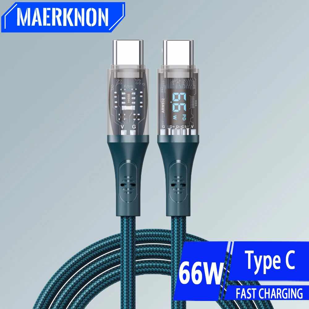 PD 66W USB C Cable Digital Display Fast Charging Type C Wire for Samsung Xiaomi Huawei Phone Data Cord USB TypeC to Typc C Cable - imagen 2