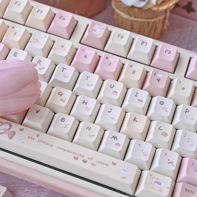 Teclas de cereza rosa, Material Pbt con tema de Karami fresco, teclas de teclado mecánico personalizadas, 137 teclas para Aulaf75/F99