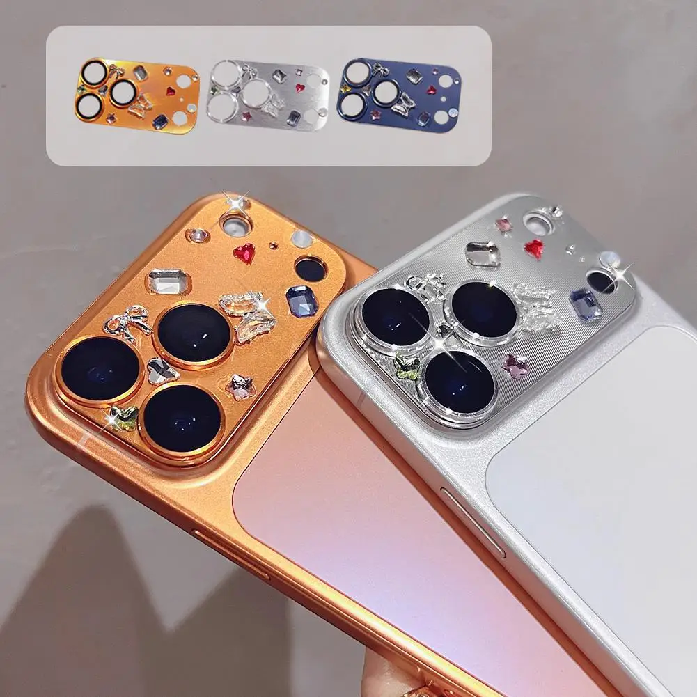 1 Uds película de lente con funda protectora de diamantes de imitación para iphone 17 Pro Max 17 protectores de pantalla de Metal con purpurina de diamantes de imitación de aire C8S6 - imagen 3
