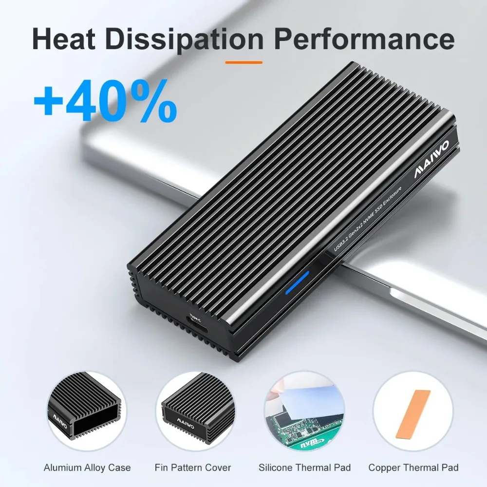 MAIWO 20Gbps M.2 NVMe SSD carcasa tipo C a PCIe NVME adaptador compatible con Thunderbolt 3/4 USB 4/3,2/3,1 8TB de capacidad caja de aluminio - imagen 3