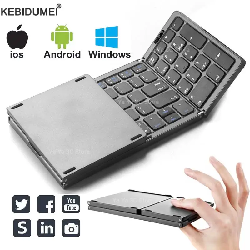 Teclado plegable inalámbrico Bluetooth con teclado numérico para Windows, Android, IOS, teléfono, ordenador de viaje, Mini teclado - imagen 2