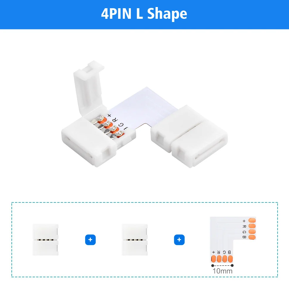 Conector Led de 4 pines y 10mm para tira de luz RGB, barra de luz con forma de L/ T/ X, SMD 5050, 2835, 3528 - imagen 2
