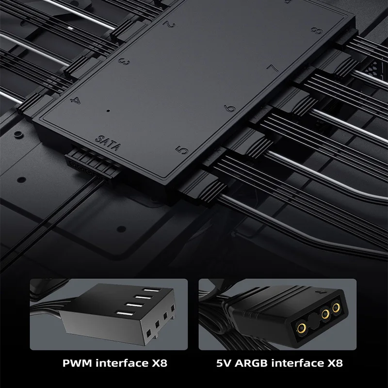 ID-COOLING 1 a 8 PWM y ARGB Hub Splitter 4 pines PWM 3 pines adaptador ARGB direccionable concentrador de interfaz SATA para ventilador con cubierta - imagen 4