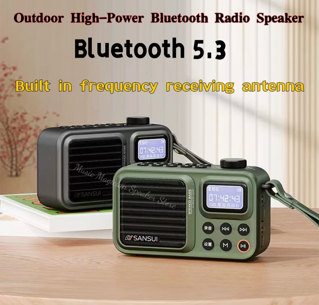 Mini Radio FM portátil para exteriores, grabadora de altavoz Bluetooth de graves pesados con pantalla LED, manos libres inalámbricas, reproductor de música MP3 USB TF - imagen 2